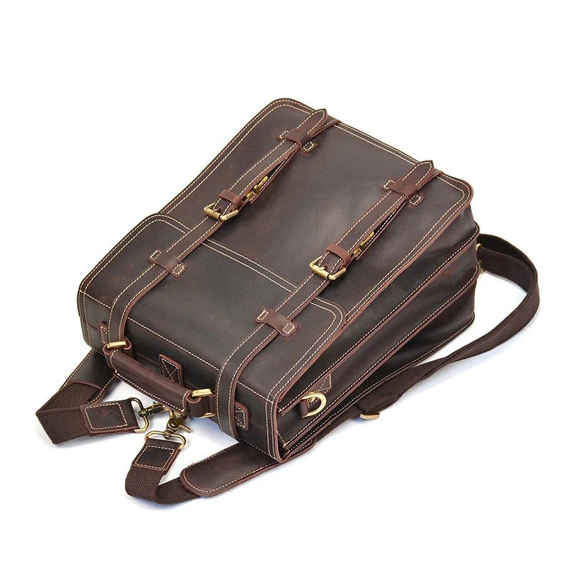 Top View Display of Woosir Vintage Crazy Horse Genuine Leather Backpack