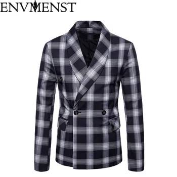 

Envmenst brand Men Blazer Jacket Slim Fit Male Suits Jackets Men Casual Suit plaid Color Men 2018 Blazers