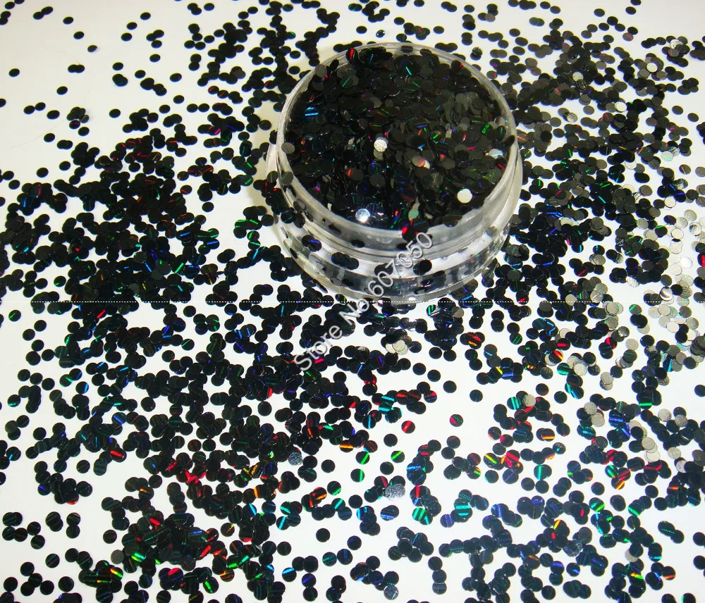

2MM Strip Laser Black Round Dot Flake Spangle Shape nail glitter for nail Gel acrylic and Makeup decoration