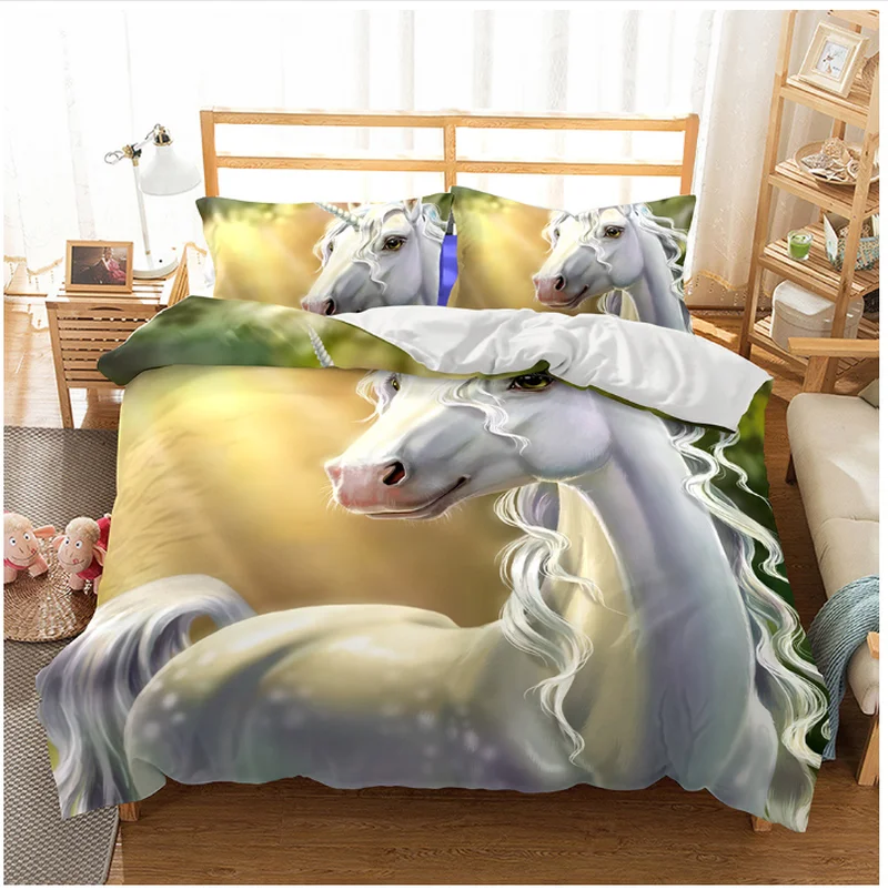 

Fanaijia Cartoon unicorn bedding set queen size 3d printed Quilt Cover With Pillowcases Bed kids bedline