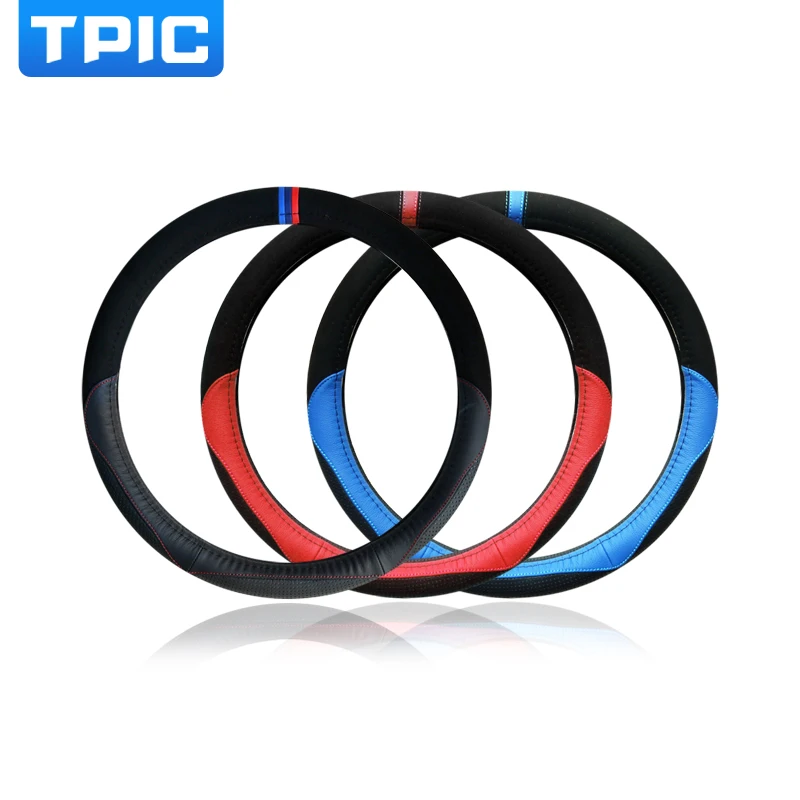 

TPIC Car Steering Wheel Cover Sport Style Genuine Leather 38CM Steering-wheel Covers For BMW E90 F30 F10 Car-styling Accessories