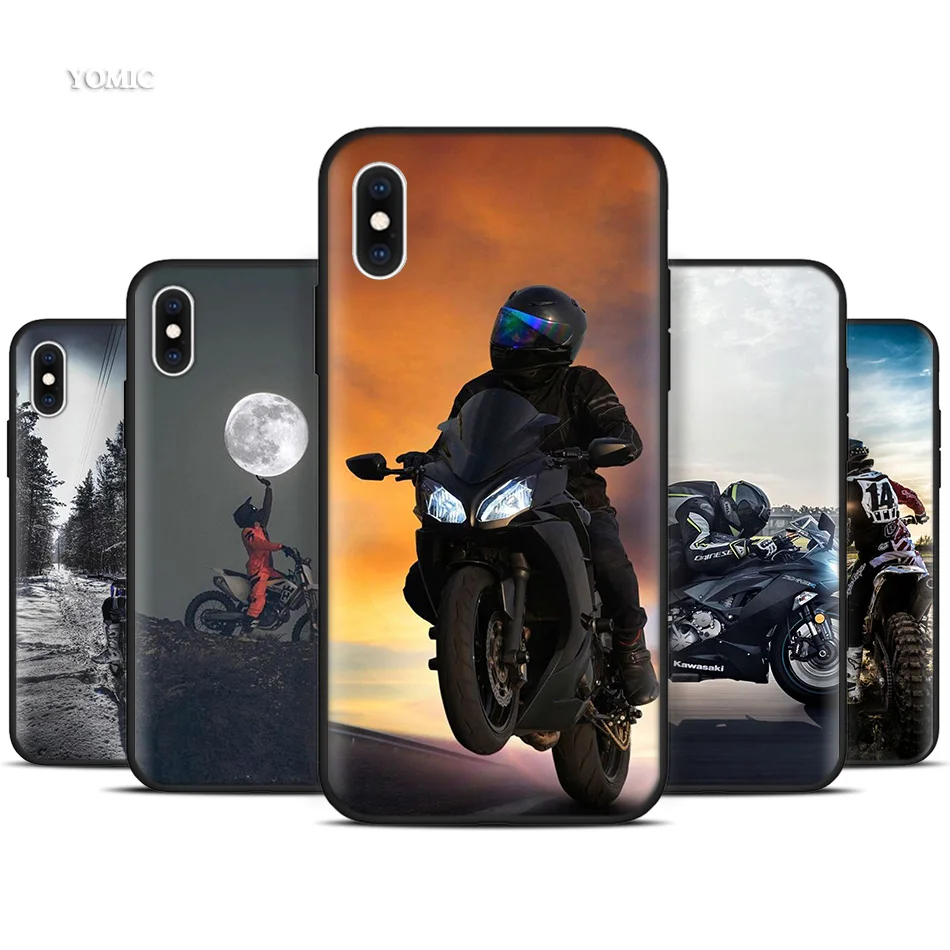 Силиконовый черный чехол для iPhone 11 Pro XR X XS MAX 7 8 6 6S Plus 5 5S SE 7Plus 8Plus мобильный телефон moto Cross moto rcycle sports