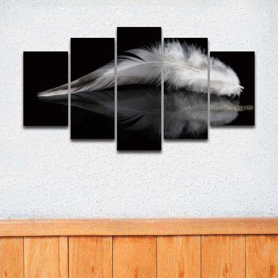 

5 Panel Painting Canvas Wall Art White Feather Modular Picture HD Prints Poster Artwork for Home Decor Living Room Bedroom