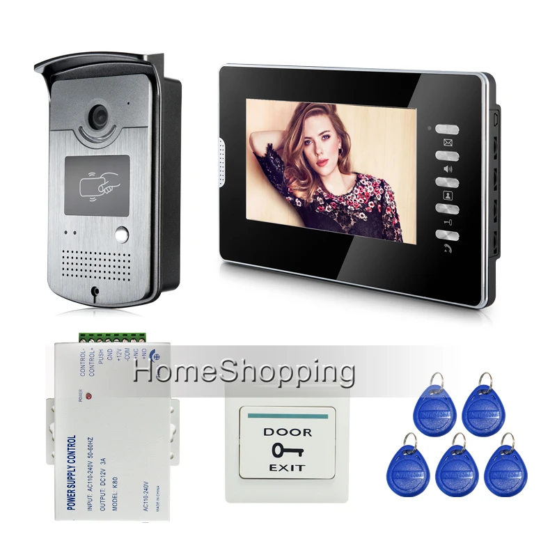 

FREE SHIPPING New Wired Home 7" Video Intercom Door Phone System 1 Monitor + RFID Access Camera + Power Supply Control In Stock
