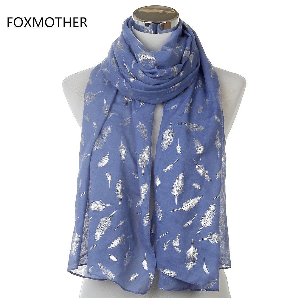 FOXMOTHER модные женские белые темно-синие желтые бронзовые фольга Серебряное перо кольцо шарфы шейный шарф блестящий платок