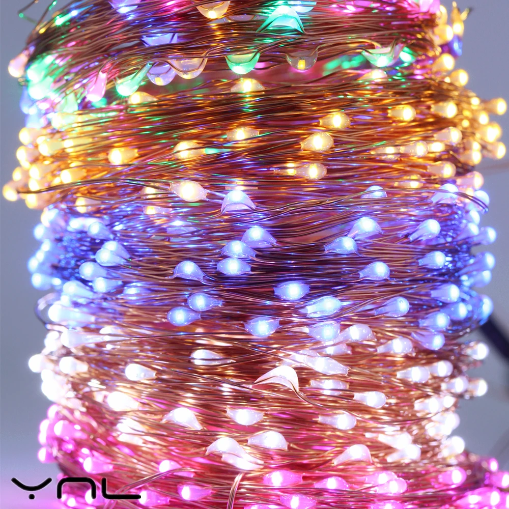 Рождественский USB светодиодный RGB Ленточные гирлянды медный провод 10 м 100 светодиодный s аккумулятор водонепроницаемый Свадебный декор вечерние мигающие сказочные огни