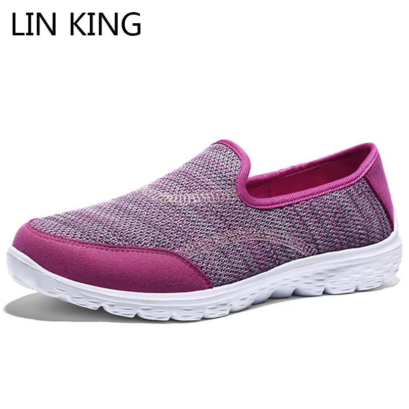 

LIN KING Slip On Women Flats Shoes Breathable Air Mesh Low Top Single Shoes Shallow Light Outdoor Footwear Lady Loafers Big Size