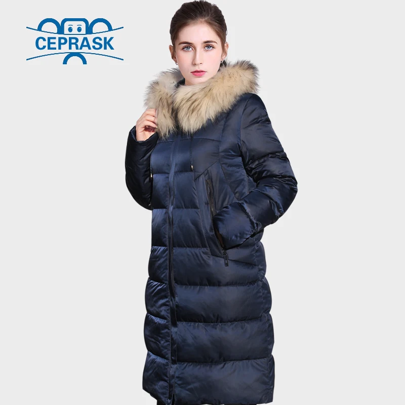 

CEPRASK 2018 New High Quality Thick Parkas Real Raccoon Fur Winter Jacket Women Plus Size Long Hooded Warm Winter Coat Outerwear