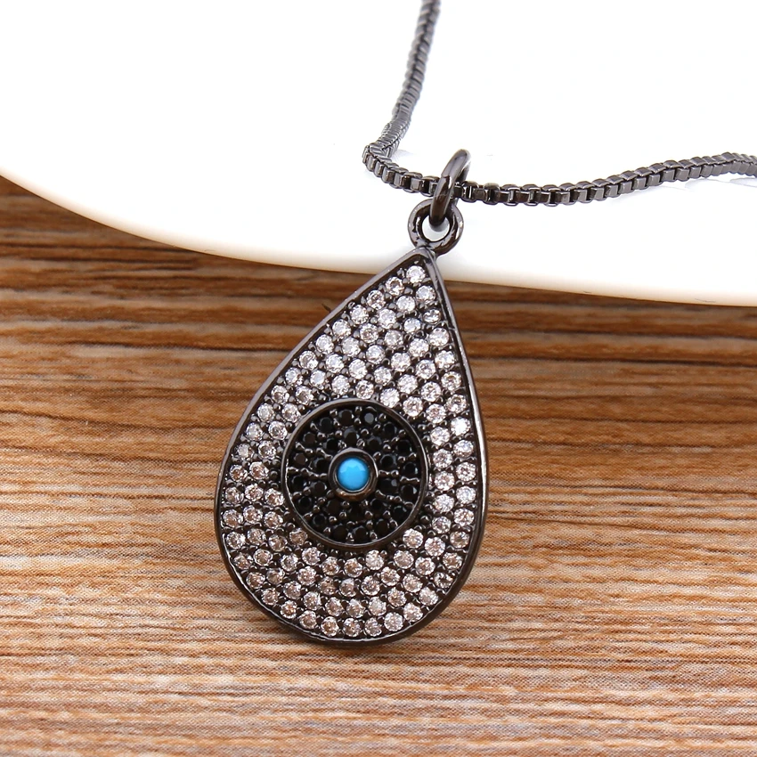 

High Quality Water Drop CZ Pendant & Necklace For Woman Girl Cubic Zirconia Rose Gold/Silver/Black Color Chain Jewelry Gift