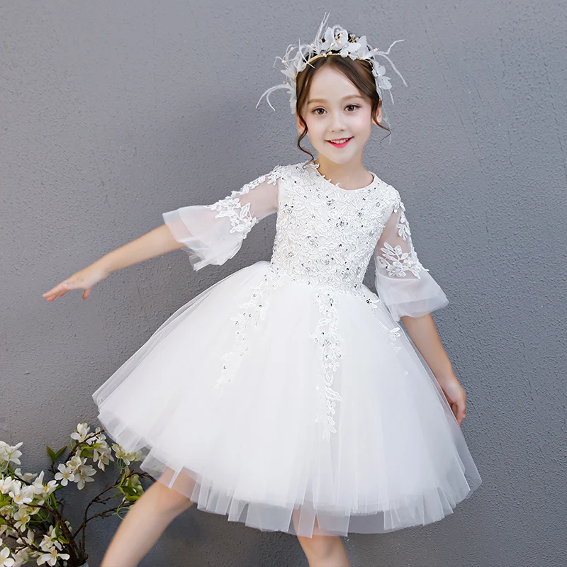 2018Summer Autumn Children Baby White Color Birthday Wedding Party Princess Lace Dress Kids Toddler Christmas Pageant Tutu Dress