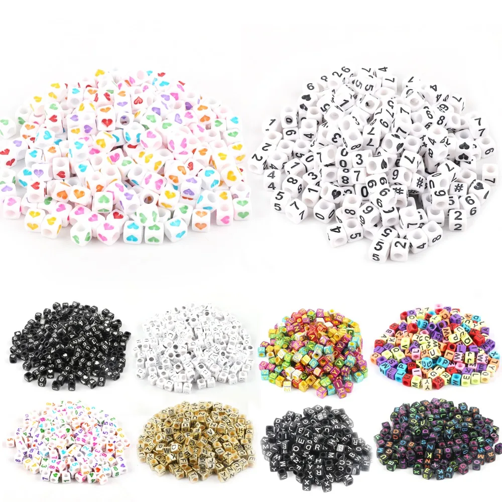 100pcs 6mm Mixed Square Alphabet Letter Beads Charms Bracelet Necklace For DIY Jewelry Making Clothing Decor Accessories