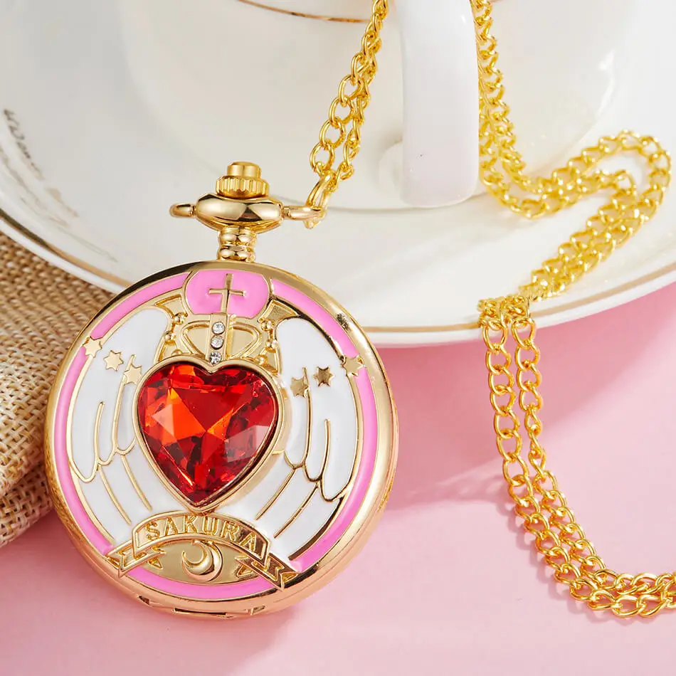 Карманные часы Sakura, золотые цепи, розовые, волшебные, кварцевые, карманные часы для женщин, девушек, поклонников, подарки, relogio de bolso