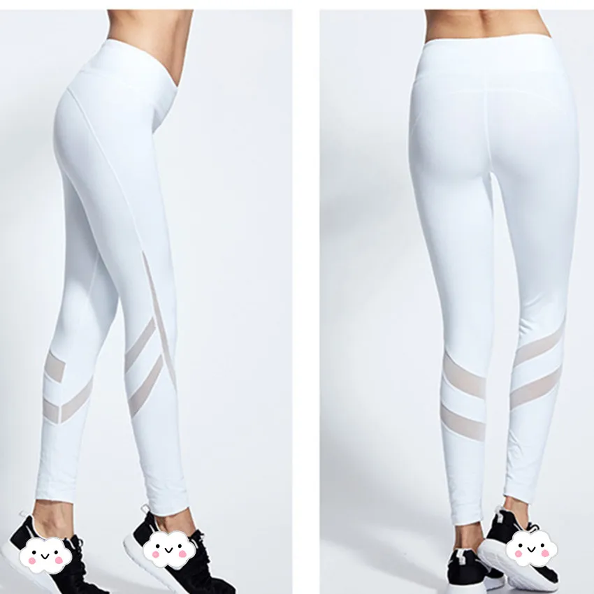 White Mesh Yoga Pants Tights Running Sports Pant Women Gym Clothing For