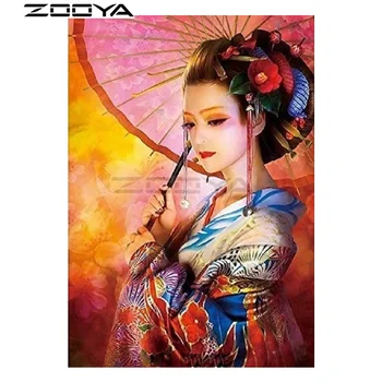 

ZOOYA 5D DIY Diamond Japanese Kimono Ancient Beauty Diamond Painting Cross Stitch Square Drill Mosaic Decoration BK1270