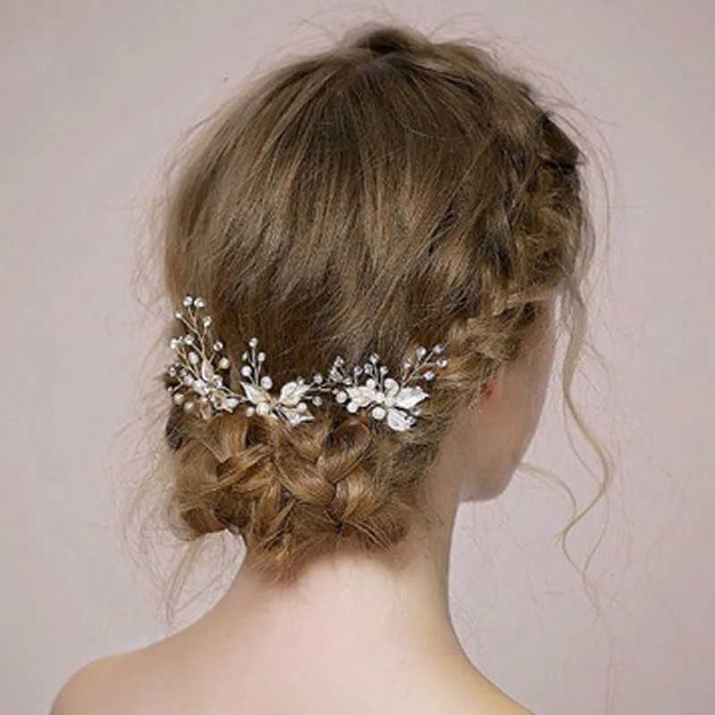 

High-end bridal jewelry handmade white leaves bun bridal headdress wedding dress jewelry wedding decoration accessories