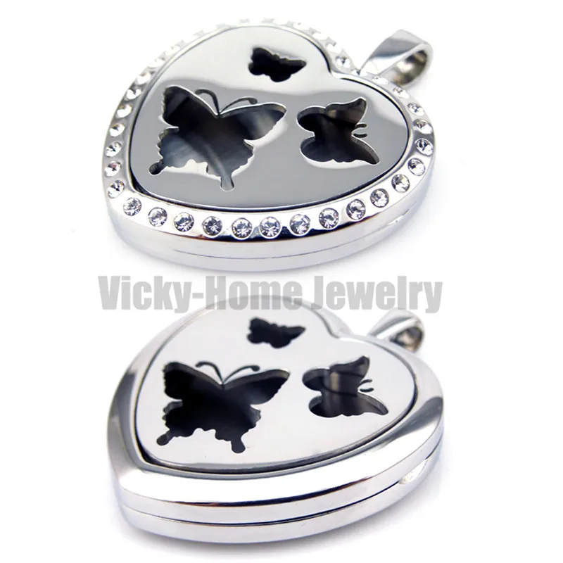 Stainless Steel Peach Heart Butterfly Aromatherapy Essential Oils Diffuser Perfume Locket Necklace | Украшения и аксессуары