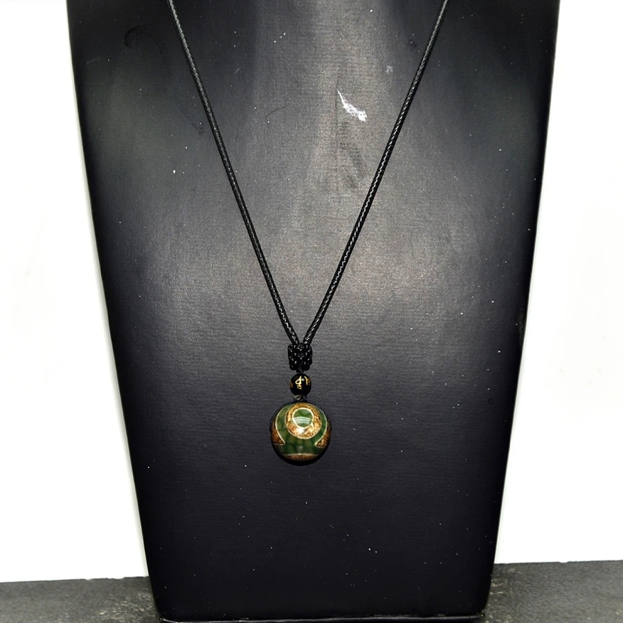 

Three Eyes DZI Round Shape 18mm Beads Green Dragon Agate DZI Pendant Necklace for Men and Women Free Shipping