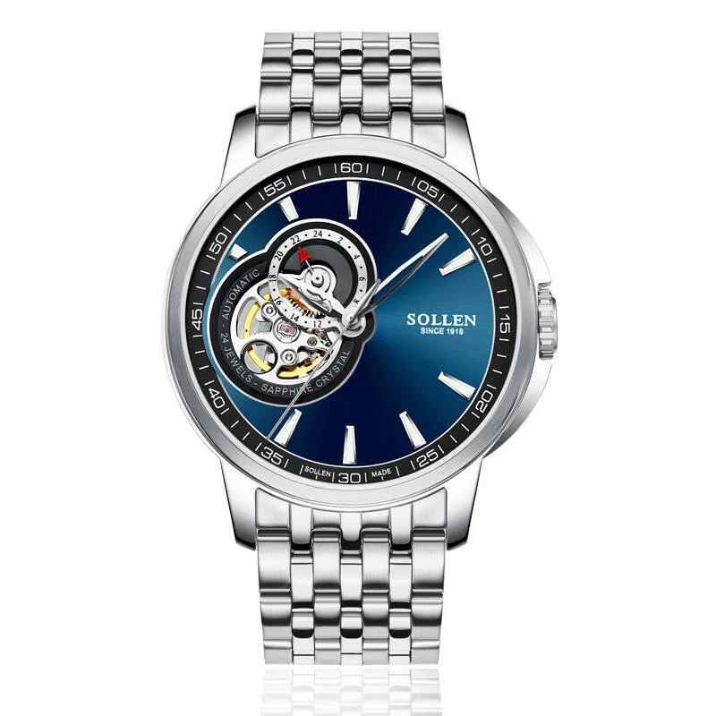 

SOLLEN SL502 watches men luxury brand japan 24 JEWELS NH39A automatic mechanical movement skeleton sapphire deep sea