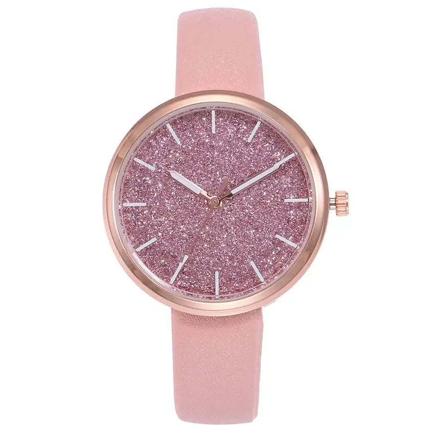 Модные розовые женские часы Reloj Mujer, повседневные часы с кожаным ремешком, Кварцевые аналоговые наручные часы с браслетом, женские Стразы, часы F3 - Цвет: Pink