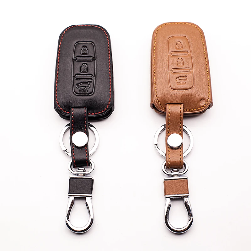 

For Hyundai ix35 ix45 Azera Equus Genesi Santa Fe Exquisite Genuine Leather Key Car Keychain Cases Cover 3 Button Smart keys