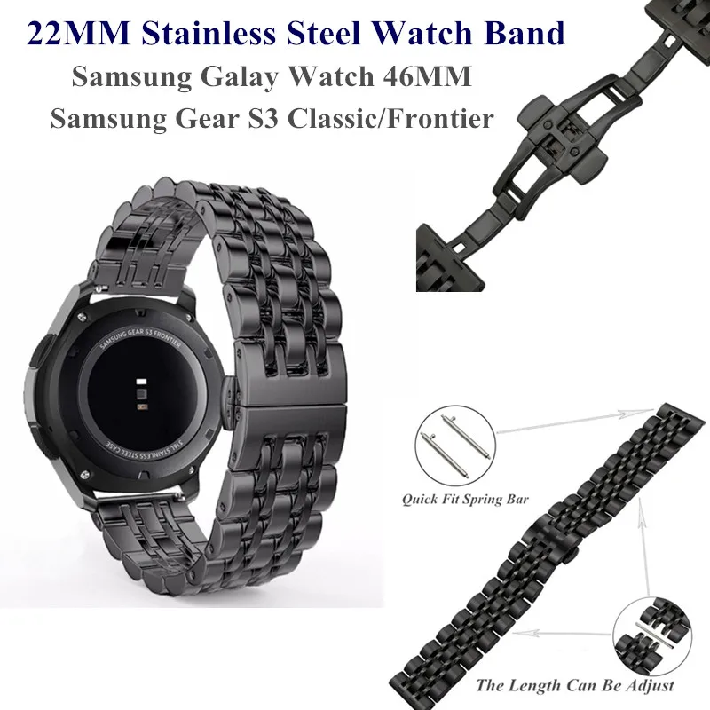 

For Samsung Galaxy Watch 46MM Stainless Steel Metal Watch Band 22MM Replacement Wristband for Samsung Gear S3 AMAZFIT Watch Belt