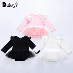 Новорожденный Onesie с длинным рукавом Хлопок Babysuits младенческой для девочек Ползунки для новорожденных для маленьких девочек Белый боди