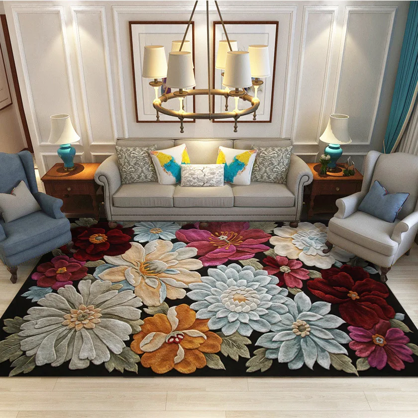

European classic Style 3D flower Printed Carpet Mats Big Size Home Mat Living Room tea table Carpet Thicken Parlor Rug Art Decor