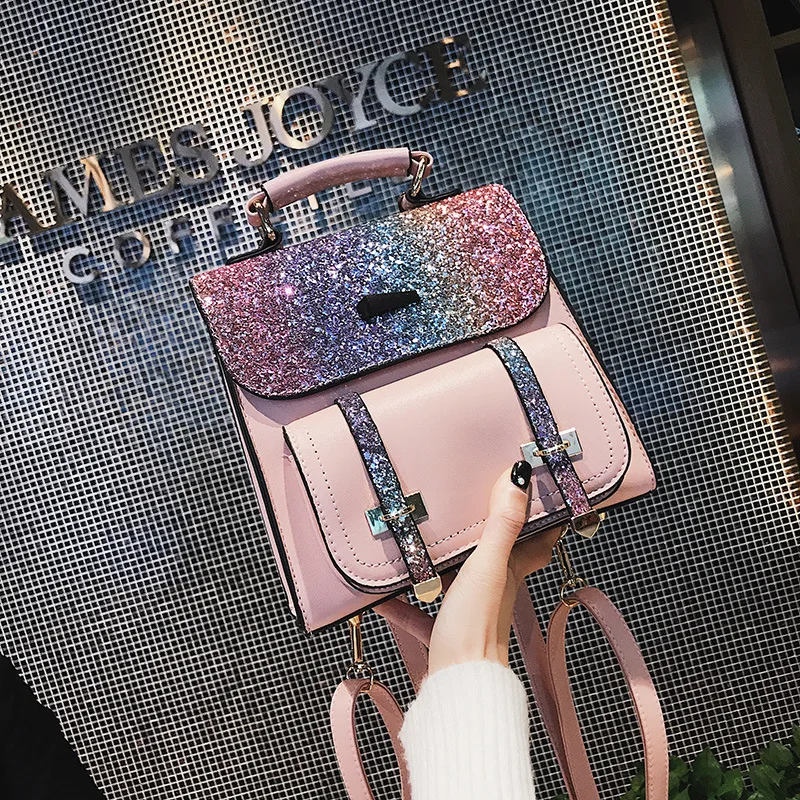 TEAEGG, высокое качество, модный женский Блестящий рюкзак с блестками из искусственной кожи, мини-рюкзак, школьная сумка для путешествий - Цвет: pink