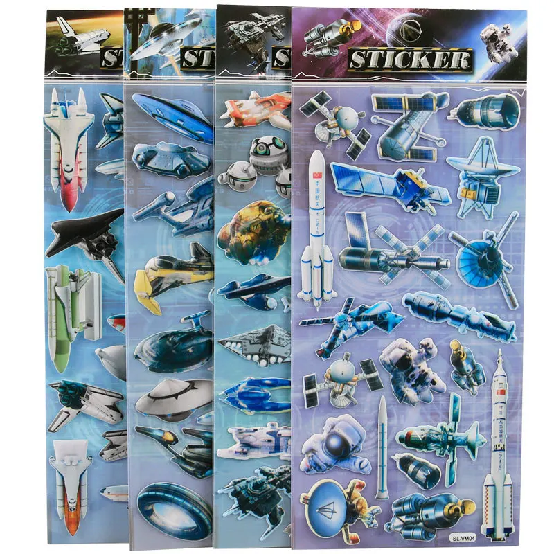 

[NEW] 4 style space stickers 3D children's three-dimensional bubble stickers satellite rocket ship small stickers children gifts