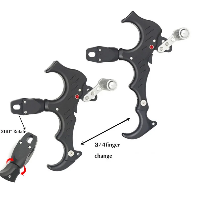 

360 Degree Rotate Clamp Compound Bow Release Aids 3 Fingers / 4 Fingers Automatic Close Fit Both Left and Right Hand Archery