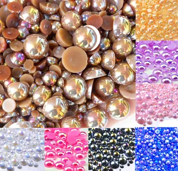 

500Pcs Mixed 2-10mm Coffee AB Half Round Pearl Beads Craft Cabochon Scrapbook Decoration Flatback Nail Art Garment Beads DIY