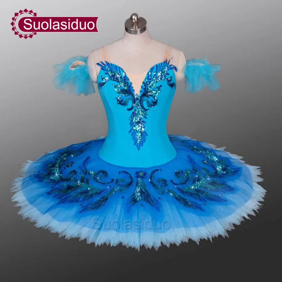 

Adult Blue Professional Ballet Tutu Stage Wear Women Performance Competition Blue Bird Role Ballet Skirt Sequin Embroidered