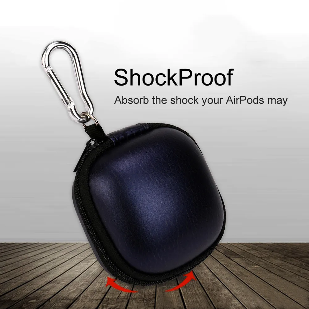 Leather protective case ith Metal carabiner For AirPods Apple Bluetooth Earphone Storage Box Headset Leather Case Keychain