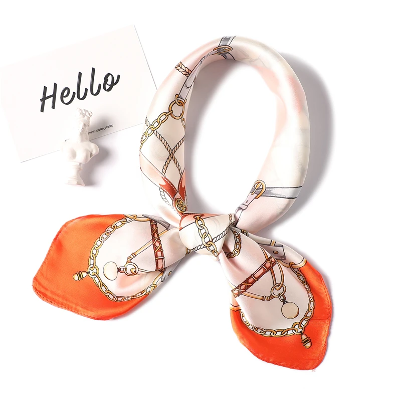 Роскошный брендовый Элегантный женский квадратный шелковый шарф на шею, атласный шарф, обтягивающий Ретро галстук для волос, небольшой модный квадратный шарф 70x70 см - Цвет: FJ38 orange