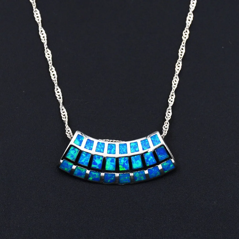 

2019 New Square Shape Blue / White Fire Opal Pendant Necklace with Chain for Free