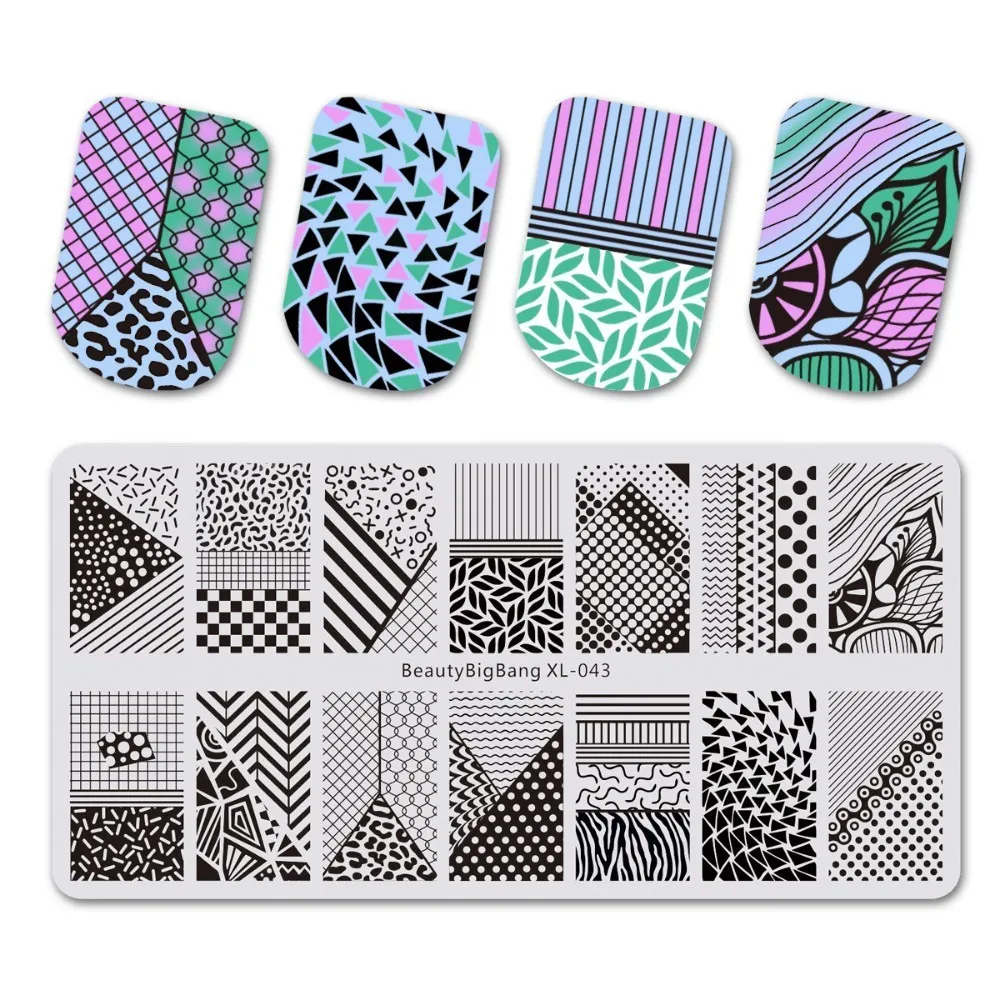 BeautyBigBang 6*12cm Nail Stamping Plates Square Flower Butterfly Grid Image Stamping For Nails Template Nail Art BBB XL-042 - Цвет: 43