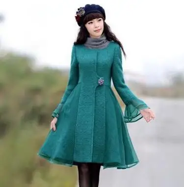 

2019 New Autumn Winter Women Wool Jacket Single Breasted Overcoat Female Flare Sleeve Coat