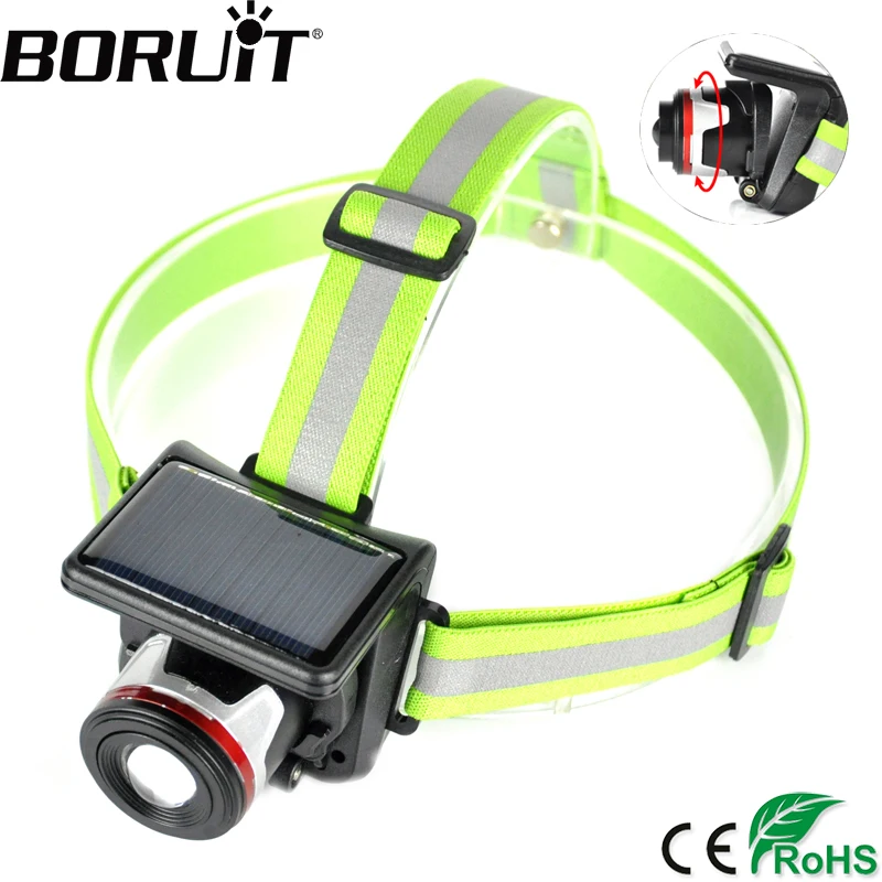 

BORUiT XPE LED Solar Power Headlamp Zoom 4-Mode Headlight Camping Frontal Lantern Hiking Head Torch Caving Flashlight