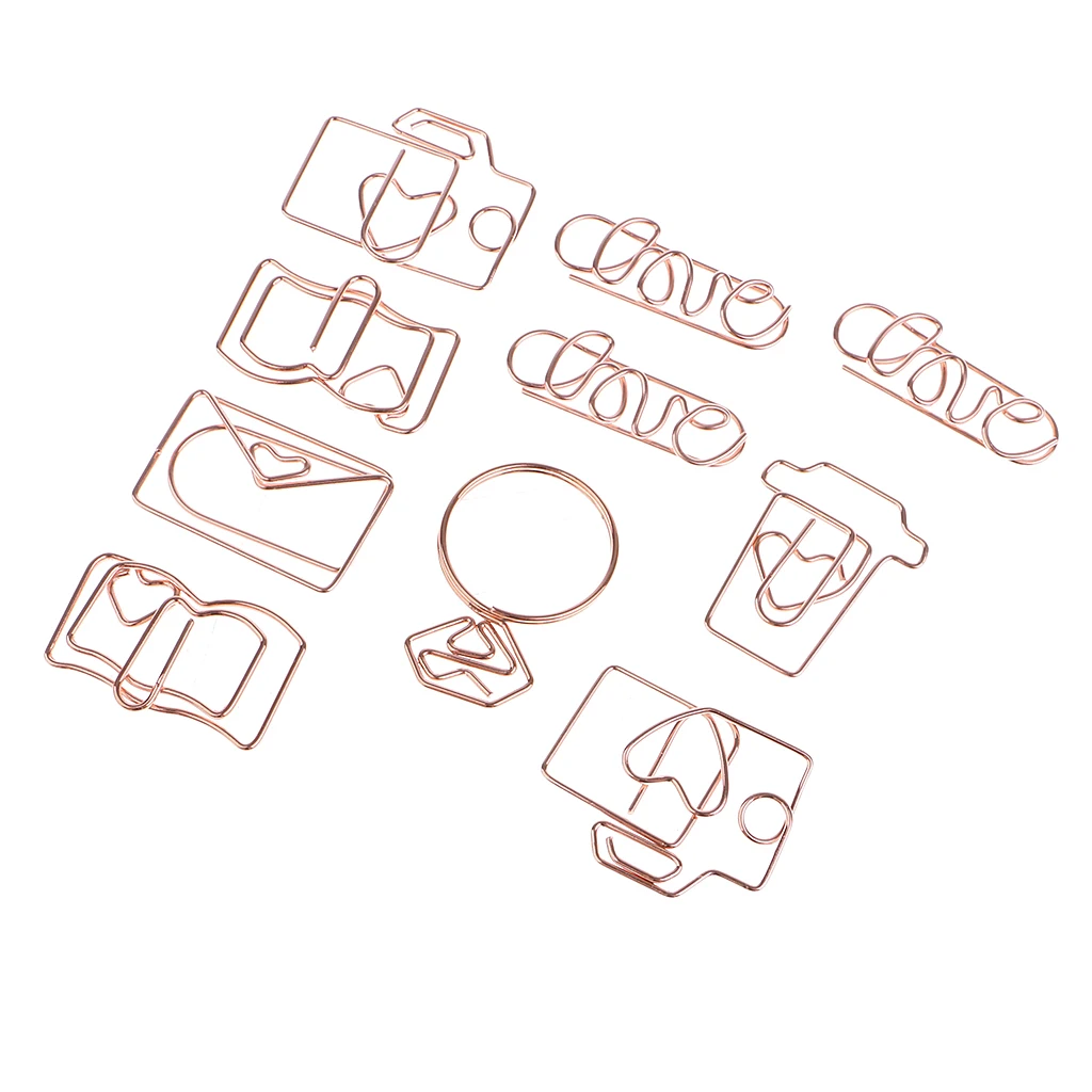 10 Pieces Assorted Shape Bookmarks File Paper Documents Paperclips Metal Clips