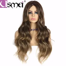 USMEI Hair Long Body Wave synthetic wigs for white women mixed black brown blonde cosplay wig lady middle part african american USMEI Hair Long Body Wave synthetic wigs for white women mixed black brown blonde cosplay wig lady middle part african american