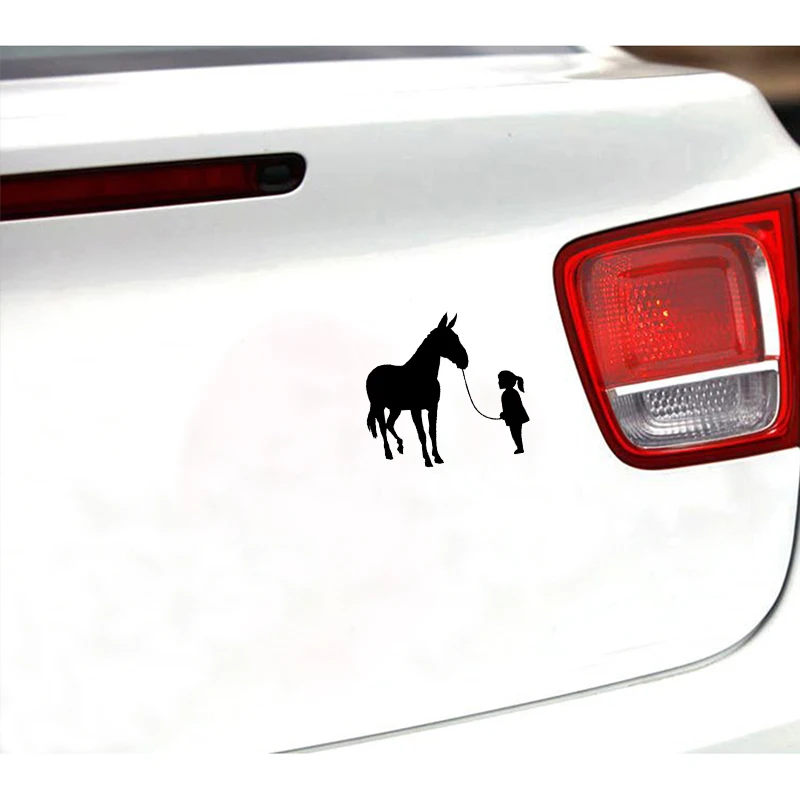 QYPF 15CM*14CM Funny Girl Walking Mule Waterproof Car Sticker Decal Black Silver Vinyl C15-3327