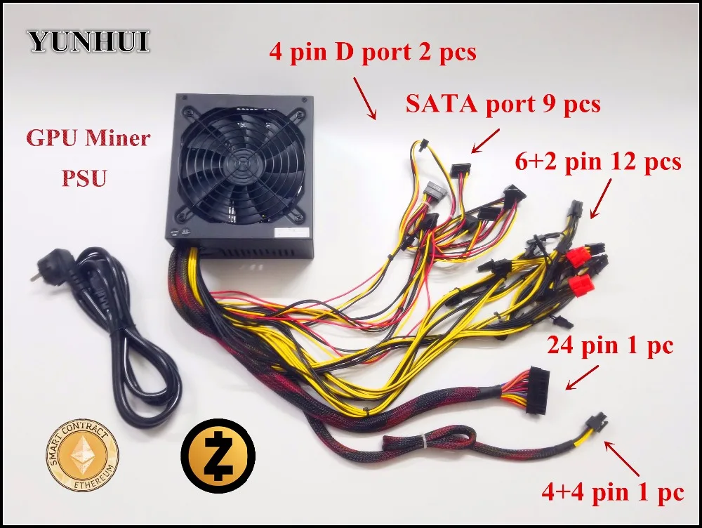 Цена по прейскуранту завода-изготовителя ETH и т. д. ZCASH Шахтер золото Мощность HQC 1800 W Макс 12 V 150A Питание для майнера R9 380 RX 470 RX480 6 GPU карты
