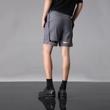 Alternative personality double hollowed out design fashionable men four British style gray suit shorts men