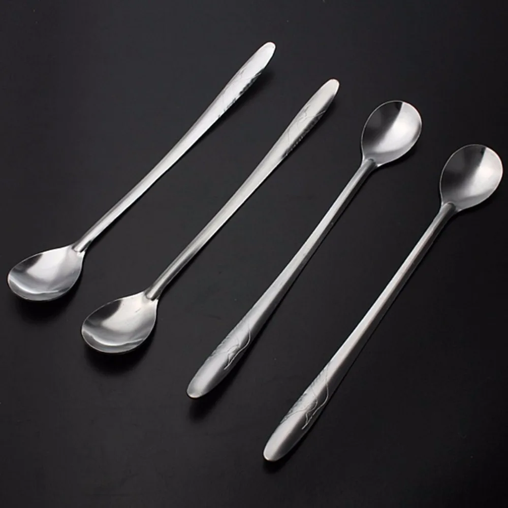 2pcs/lot Stainless Steel Long Handle Spoon Ice Cream Tea Coffee