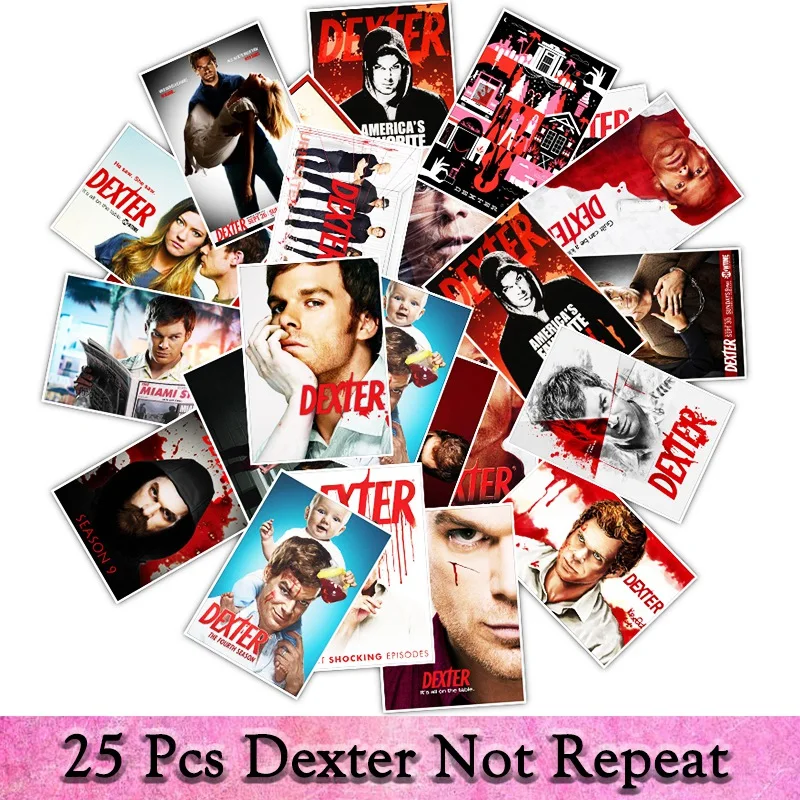 

25Pcs Waterproof Dexter Stickers Graffiti Stickers for Laptop Skateboard Bike Motorcycle Car Luggage Vinyl Decals Stickers