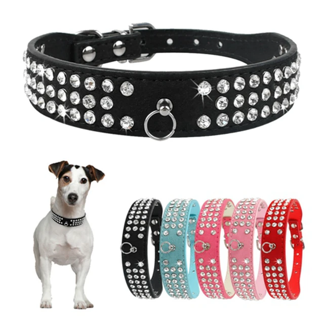 Di strass In Camoscio di Cuoio Dell'animale Domestico Collare di Cane di Bling d Di strass In Camoscio di Cuoio Dell'animale Domestico Collare di Cane di Bling d
