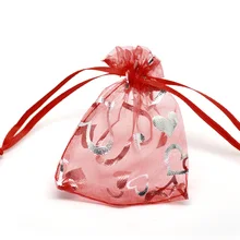 Бусины Из Органзы doreenbeads из органзы, ювелирные изделия, сумки, тянущиеся прямоугольные, с узором в виде красного сердца, 9 см x 7 см(3 4/" x2 6/8"), 4 шт, Новинка