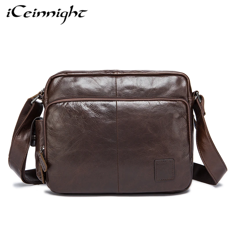 

iCeinnight 2017 Leather VintageMen Messenger Bag Fashion Casual Genuine Leather Men's Bags High Capacity Shoulder Crossbody Bag
