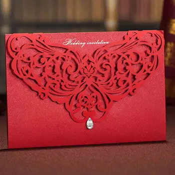 

Wishmade 100PCS Laser Cut Wedding Invitation Cards Red Chinese Style Classic Design Cardstock for Engagement Bridal Shower