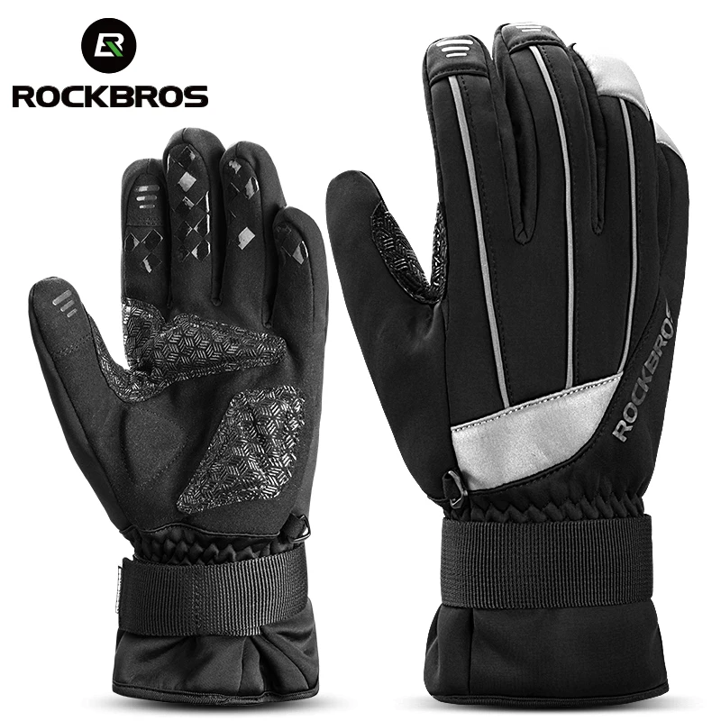 ROCKBROS Winter Ski Cycling Gloves Full Finger Men Women Thermal Fleece Warm Waterproof Gloves